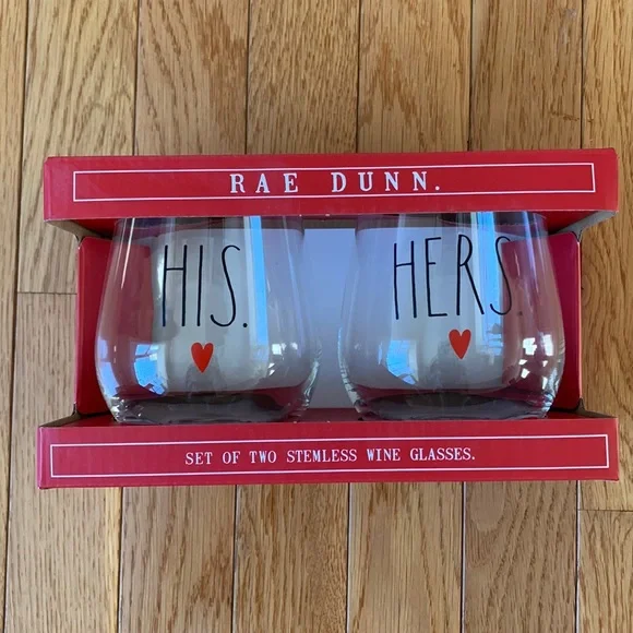 ❤️ His and Hers Rae Dunn Wine Glasses ❤️ - Picture 2 of 4